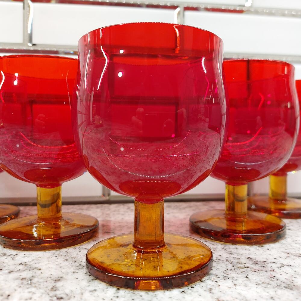 Capers Ruby and Brown (Amber) by Block Set of 5 Vintage Glasses